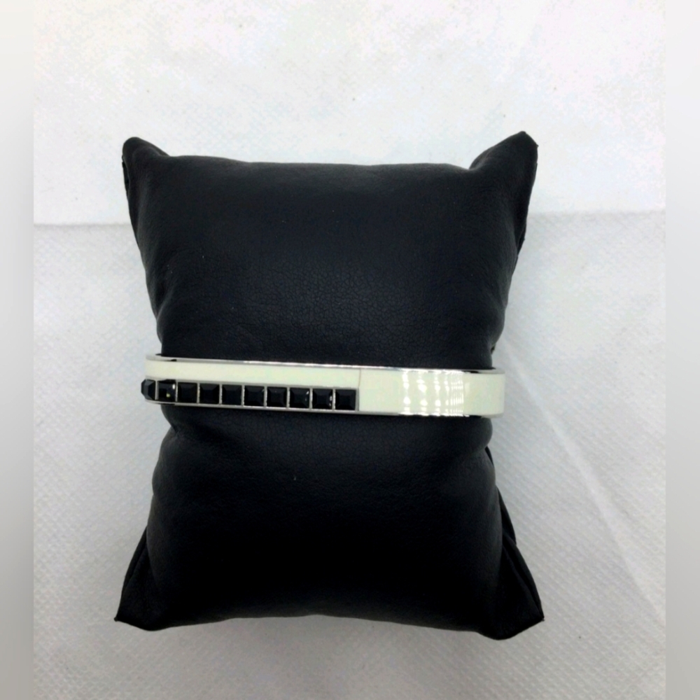 Swarovski White Enamel w/Black Crystals Square Cuff Bracelet